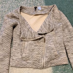 H&M Gray & White Knit Moto Jacket Size 2